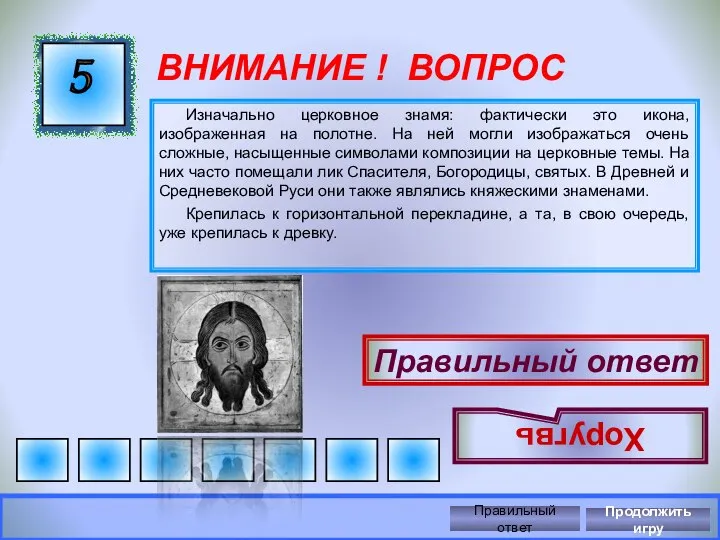 ВНИМАНИЕ ! ВОПРОС Изначально церковное знамя: фактически это икона, изображенная на