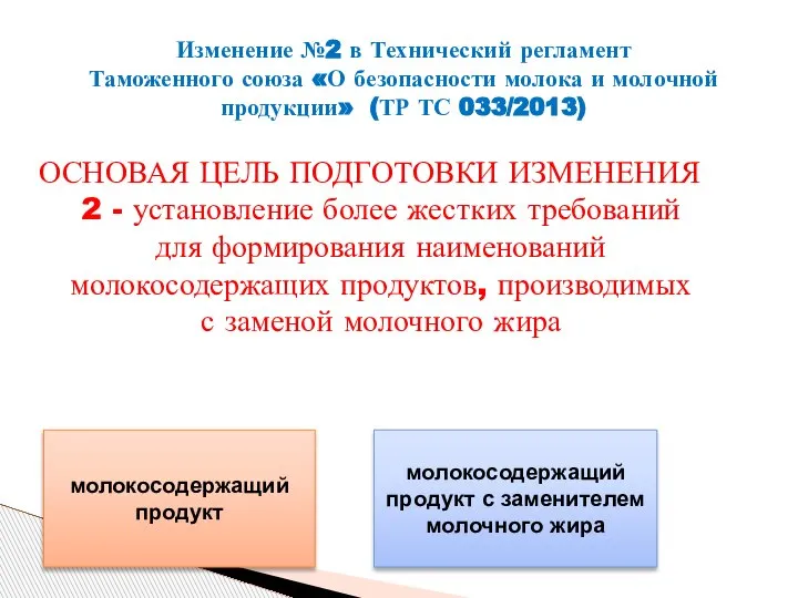 Изменение №2 в Технический регламент Таможенного союза «О безопасности молока и