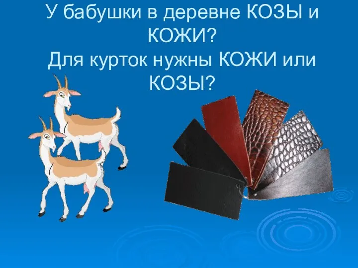 У бабушки в деревне КОЗЫ и КОЖИ? Для курток нужны КОЖИ или КОЗЫ?