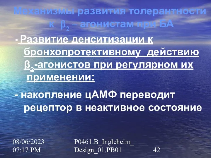 08/06/2023 07:17 PM P0461.B_Ingleheim_Design_01.PB01 Механизмы развития толерантности к β2 – агонистам при БА