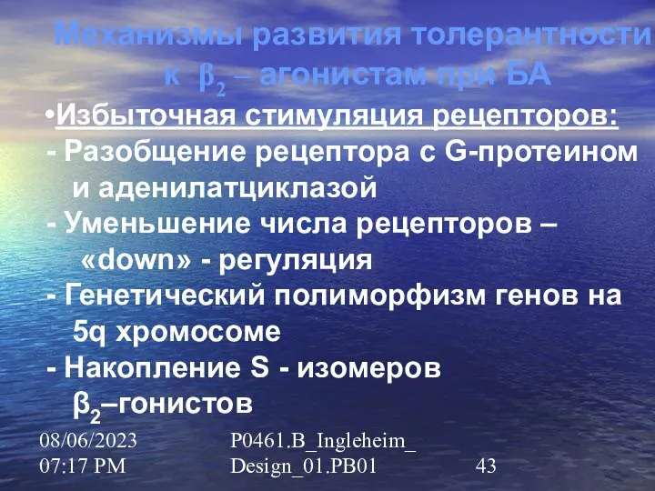 08/06/2023 07:17 PM P0461.B_Ingleheim_Design_01.PB01 Механизмы развития толерантности к β2 – агонистам при БА