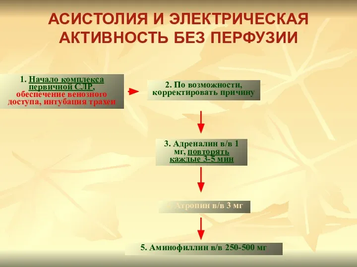 АСИСТОЛИЯ И ЭЛЕКТРИЧЕСКАЯ АКТИВНОСТЬ БЕЗ ПЕРФУЗИИ 1. Начало комплекса первичной СЛР,