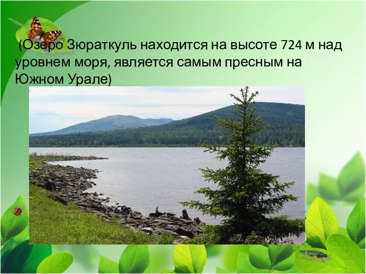 (Озеро Зюраткуль находится на высоте 724 м над уровнем моря, является самым пресным на Южном Урале)