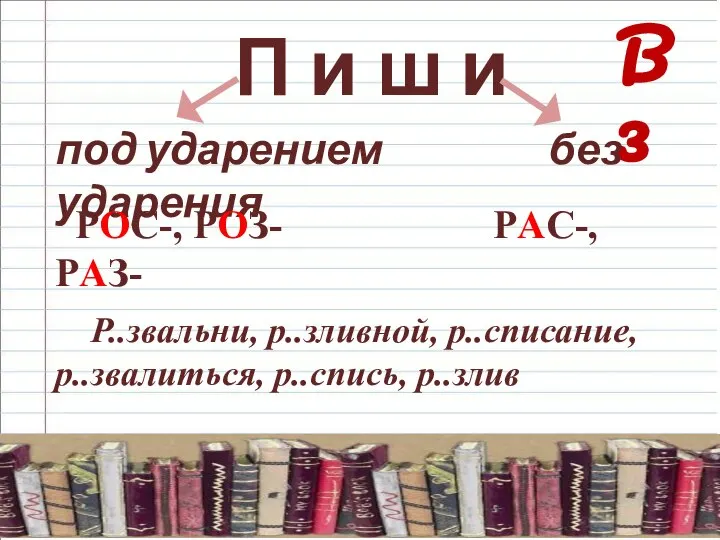 В 3 П и ш и под ударением без ударения РОС-,