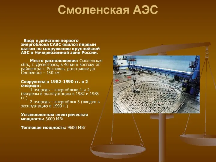 Смоленская АЭС Ввод в действие первого энергоблока САЭС явился первым шагом