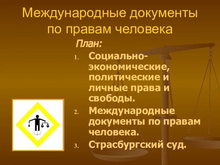 Международные документы по правам человека План: Социально-экономические, политические и личные права