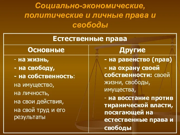 Социально-экономические, политические и личные права и свободы