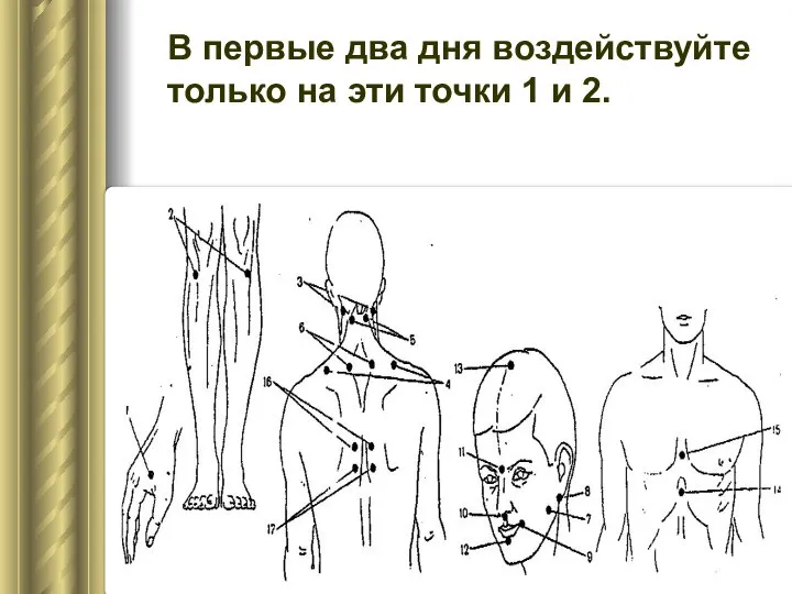 В первые два дня воздействуйте только на эти точки 1 и 2.