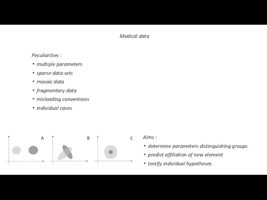 Peculiarities : multiple parameters sparse data sets mosaic data fragmentary data