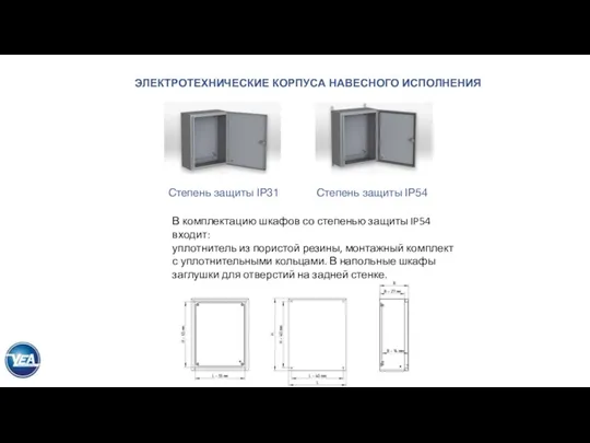 ЭЛЕКТРОТЕХНИЧЕСКИЕ КОРПУСА НАВЕСНОГО ИСПОЛНЕНИЯ Степень защиты IP31 Степень защиты IP54 В