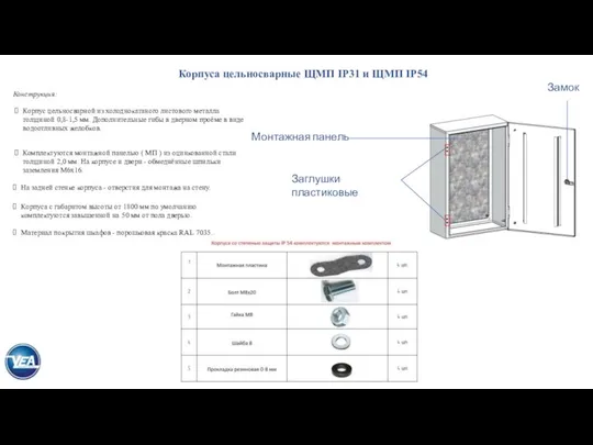 Корпуса цельносварные ЩМП IP31 и ЩМП IP54 Конструкция: Корпус цельносварной из