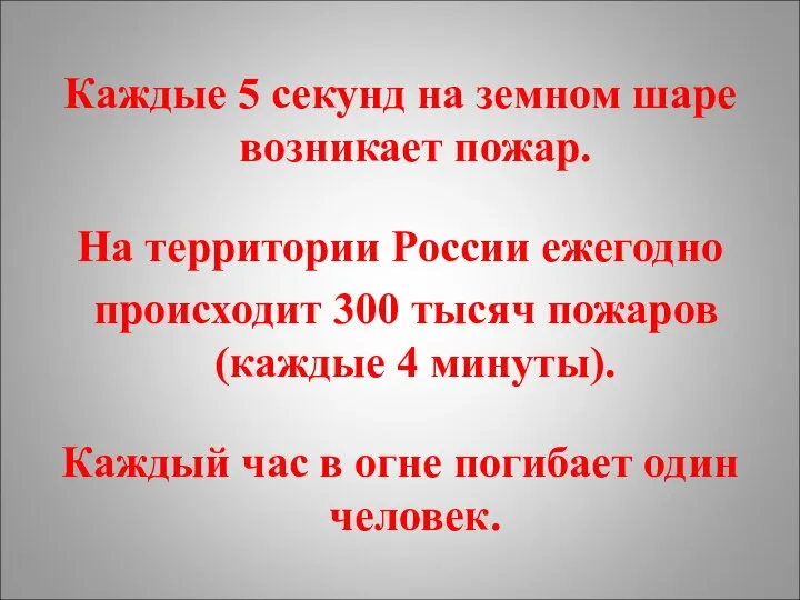 Каждые 5 секунд на земном шаре возникает пожар. На территории России