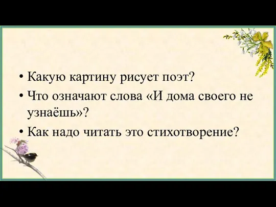 Какую картину рисует поэт? Что означают слова «И дома своего не