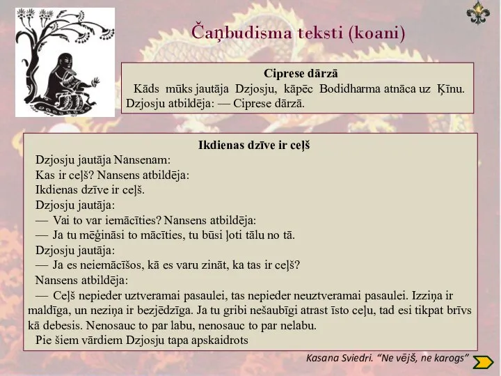 Čaņbudisma teksti (koani) Ikdienas dzīve ir ceļš Dzjosju jautāja Nansenam: Kas