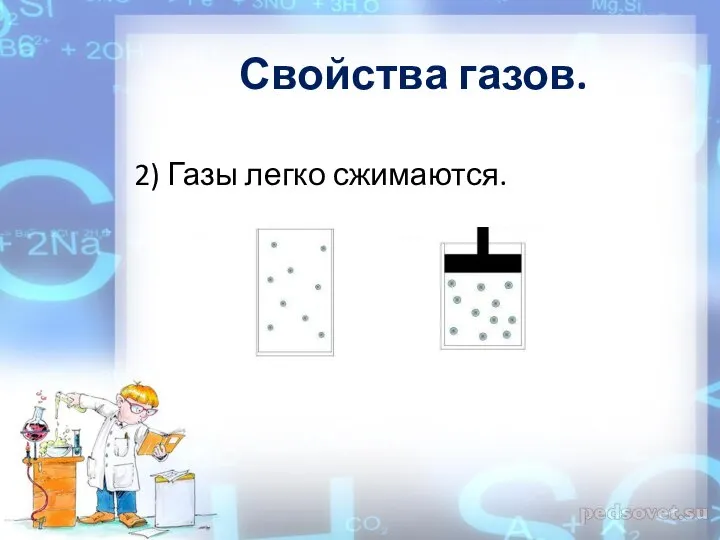 Свойства газов. 2) Газы легко сжимаются.