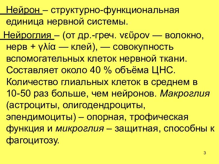 Нейрон – структурно-функциональная единица нервной системы. Нейроглия – (от др.-греч. νεῦρον