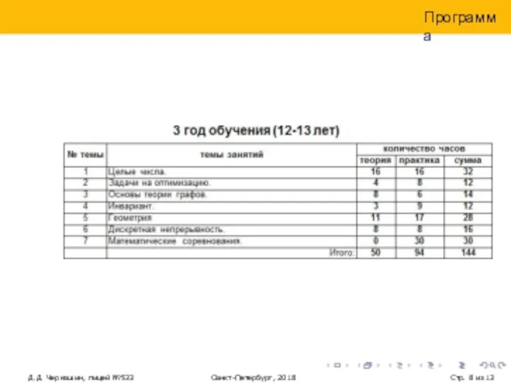 Программа Д.Д. Черкашин, лицей №533 Санкт-Петербург, 2018 Стр. из 13