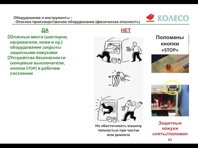 Оборудование и инструменты – - Опасное производственное оборудование (физическая опасность) ДА