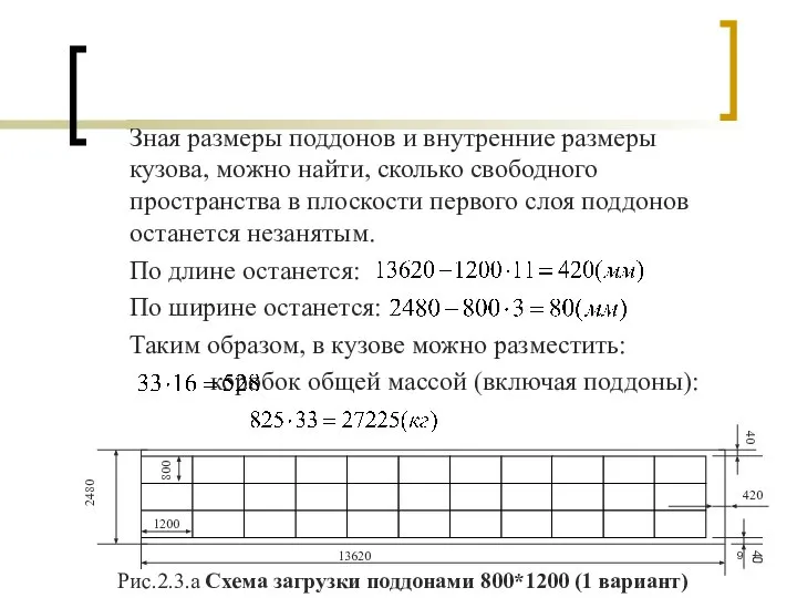 Зная размеры поддонов и внутренние размеры кузова, можно найти, сколько свободного