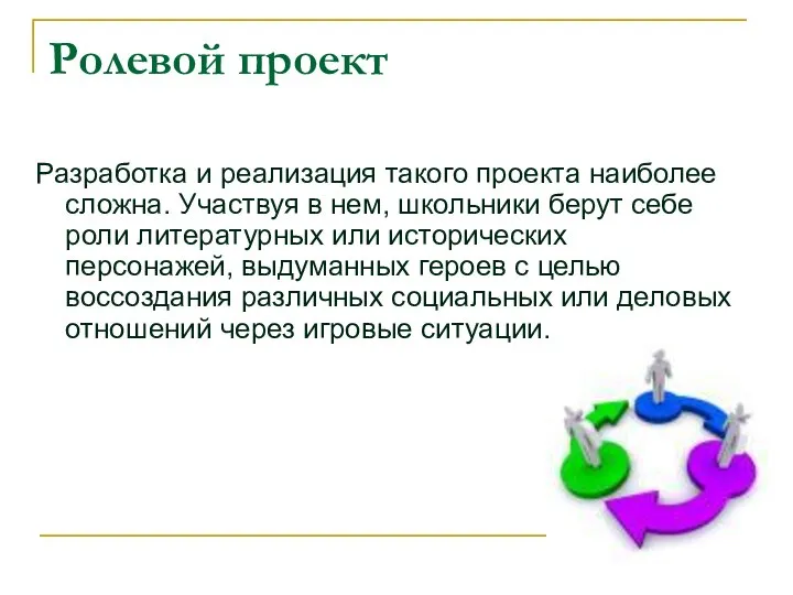 Ролевой проект Разработка и реализация такого проекта наиболее сложна. Участвуя в