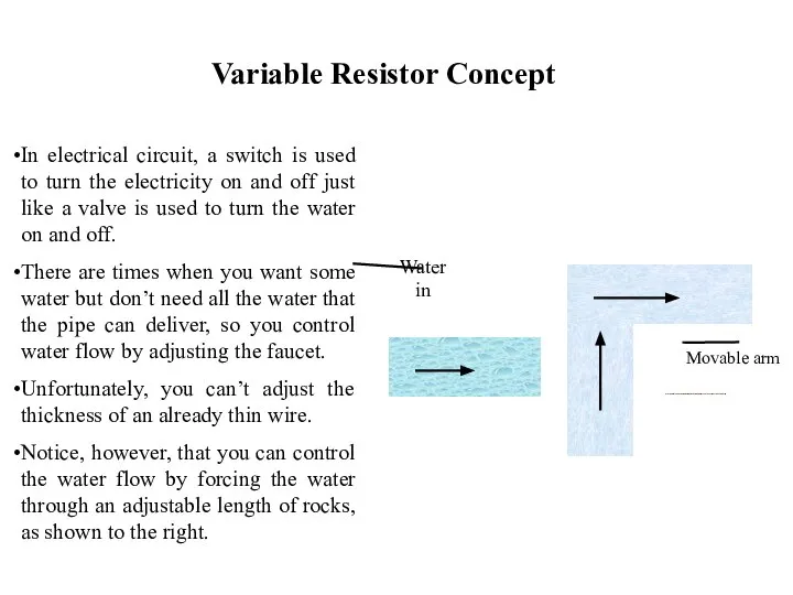 Variable Resistor Concept In electrical circuit, a switch is used to