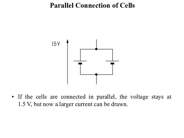 Parallel Connection of Cells If the cells are connected in parallel,