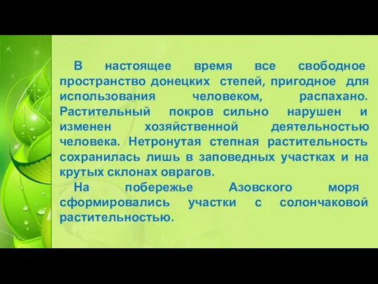 В настоящее время все свободное пространство донецких степей, пригодное для использования