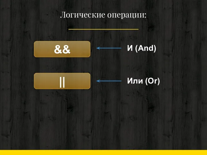Логические операции: — && И (And) || Или (Or)