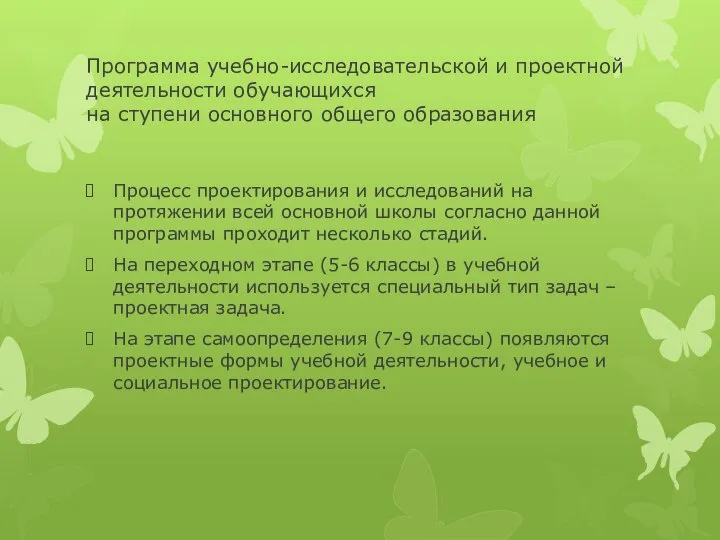 Программа учебно-исследовательской и проектной деятельности обучающихся на ступени основного общего образования