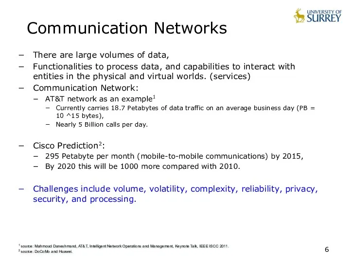 Communication Networks There are large volumes of data, Functionalities to process