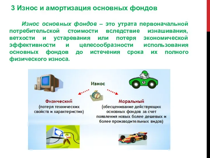 3 Износ и амортизация основных фондов Износ основных фондов – это