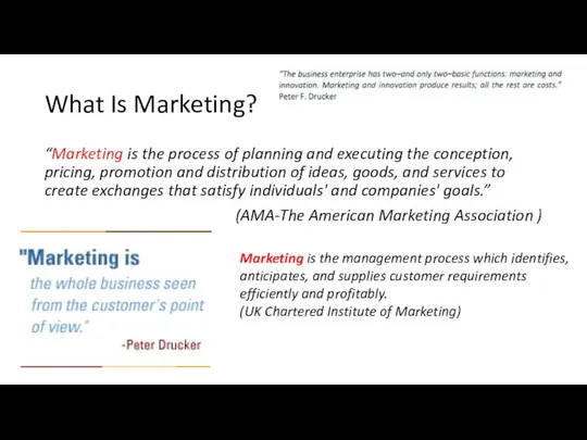 What Is Marketing? “Marketing is the process of planning and executing