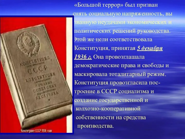 «Большой террор» был призван снять социальную напряженность, вы званную неудачами экономических