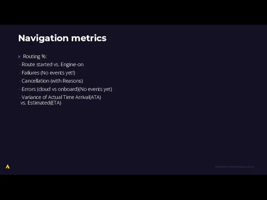 Navigation metrics Routing %: Route started vs. Engine-on Failures (No events