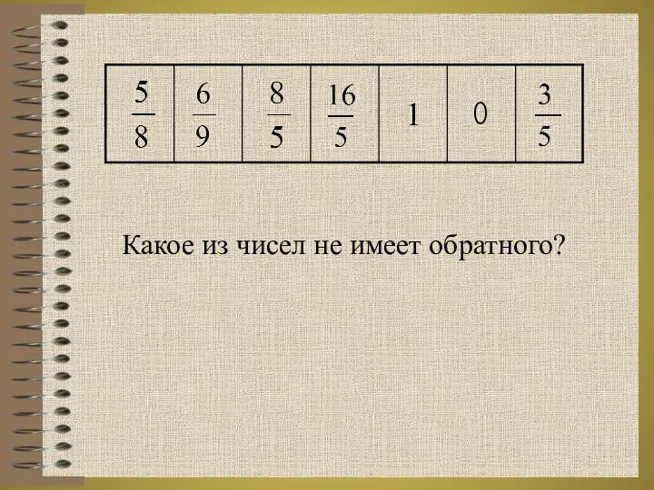 Какое из чисел не имеет обратного? 0