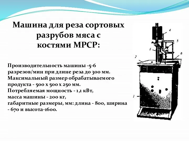 Машина для реза сортовых разрубов мяса с костями МРСР: Производительность машины