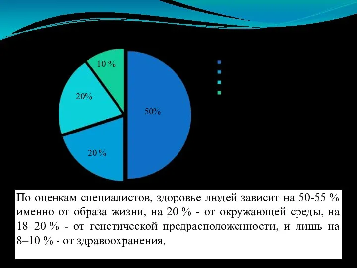 По оценкам специалистов, здоровье людей зависит на 50-55 % именно от