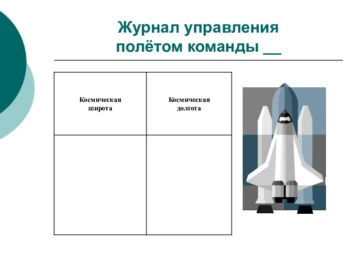 Журнал управления полётом команды __