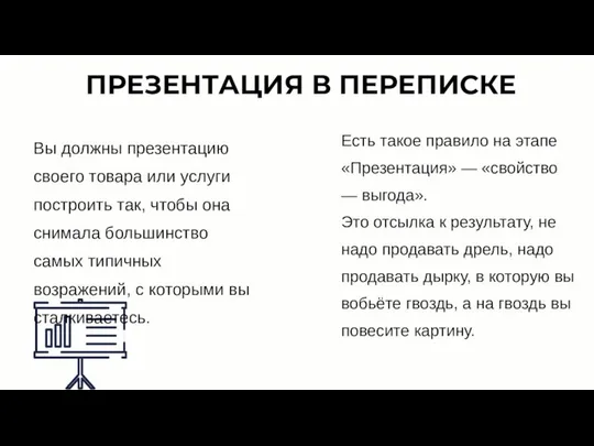 ПРЕЗЕНТАЦИЯ В ПЕРЕПИСКЕ Вы должны презентацию своего товара или услуги построить