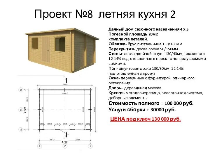 Проект №8 летняя кухня 2 комплекта деталей: Обвязка- брус лиственница 150/100мм