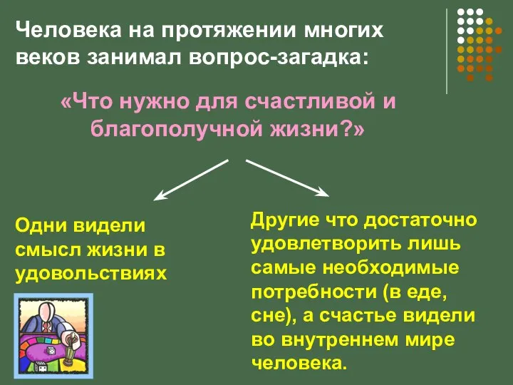 Человека на протяжении многих веков занимал вопрос-загадка: «Что нужно для счастливой