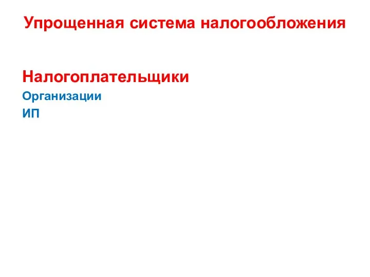 Упрощенная система налогообложения Налогоплательщики Организации ИП