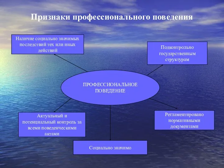 Признаки профессионального поведения ПРОФЕССИОНАЛЬНОЕ ПОВЕДЕНИЕ Актуальный и потенциальный контроль за всеми