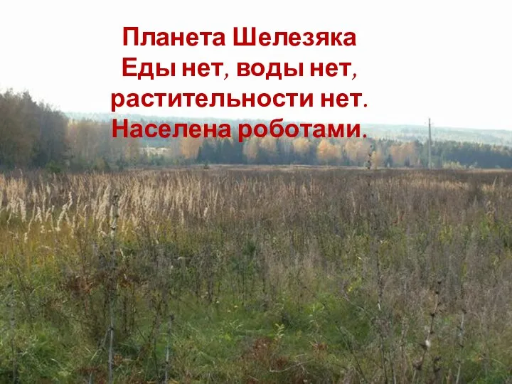 Планета Шелезяка Еды нет, воды нет, растительности нет. Населена роботами.