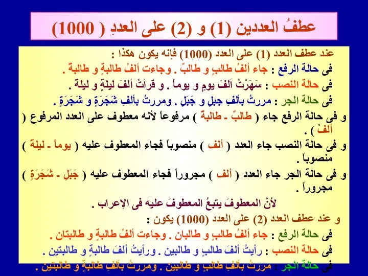 عطفُ العددينِ (1) و (2) على العددِ ( 1000) عند عطف