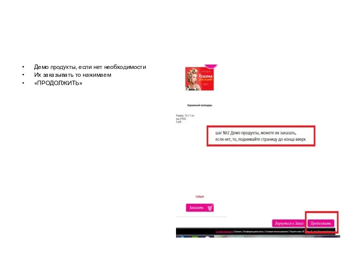 Демо продукты, если нет необходимости Их заказывать то нажимаем «ПРОДОЛЖИТЬ»