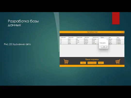 Разработка базы данных Рис.25 Удаление авто