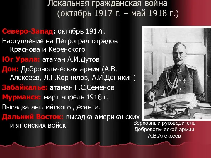 Локальная гражданская война (октябрь 1917 г. – май 1918 г.) Северо-Запад: