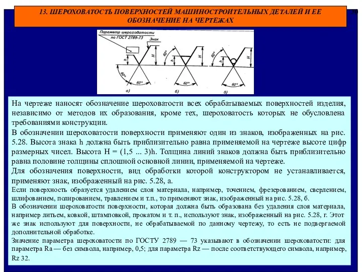 13. ШЕРОХОВАТОСТЬ ПОВЕРХНОСТЕЙ МАШИНОСТРОИТЕЛЬНЫХ ДЕТАЛЕЙ И ЕЕ ОБОЗНАЧЕНИЕ НА ЧЕРТЕЖАХ 30