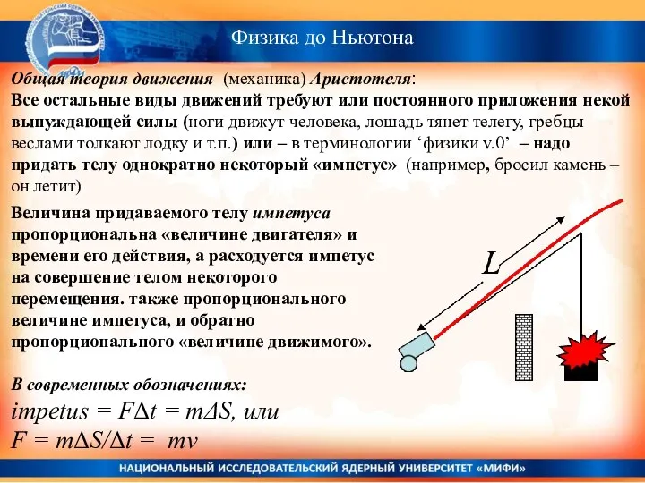 Физика до Ньютона Общая теория движения (механика) Аристотеля: Все остальные виды